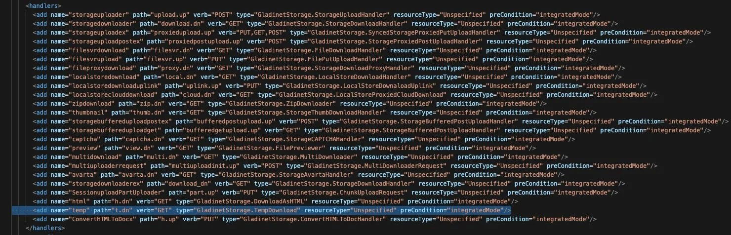 TechDogs-"What’s Happening With Gladinet?"-"Gladinet Web.Config Vulnerability Code Snippet"