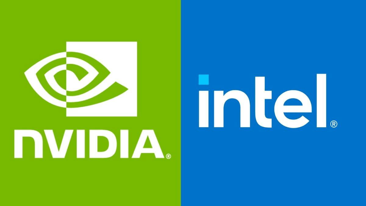 TechDogs-"Intel Shares Fall After NVIDIA Pauses Chip Test"-"An Image Showing Logos Of NVIDIA And Intel"
