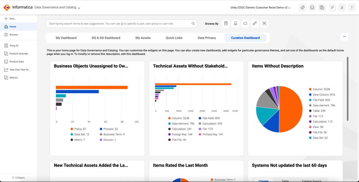 TechDogs-"Informatica Cloud Data Integration: Best For Enterprise"-"Informatica Dashboard Showing Data Governance Widgets And Catalog Metrics"