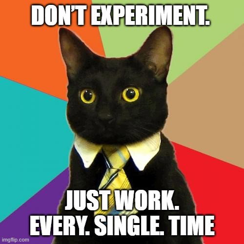 TechDogs-"What Are The Characteristics Of Operational AI?"-"A Meme Showing A Cat With A Text - Don’t Experiment. Just Work. Every. Single Time"