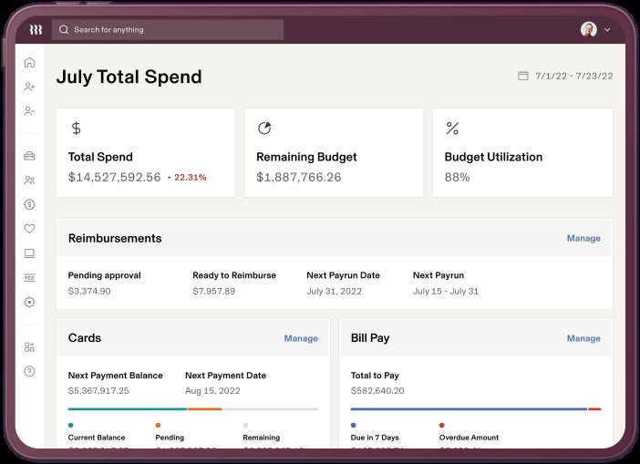 TechDogs-"Rippling Spend: Best For Integration"-"Screenshot Of Rippling Spend Dashboard"