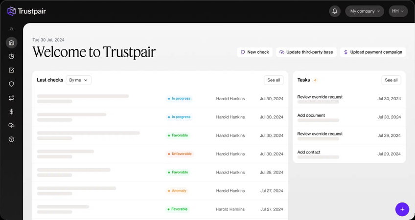 TechDogs-"Trustpair: Best Overall"-"An Image Depicting The Home Page On The Trustpair Platform"