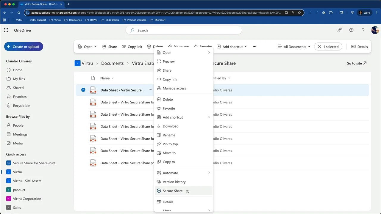 TechDogs-"Virtru: Best For Integration"-"A Screenshot Of The Secure Share Option On The Virtru Platform"