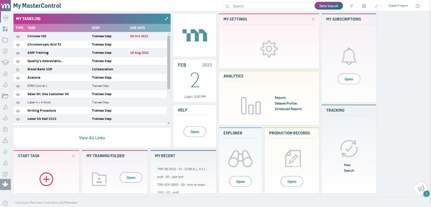 TechDogs-"MasterControl: Best AI Features"-"Screenshot Of MasterControl Dashboard"