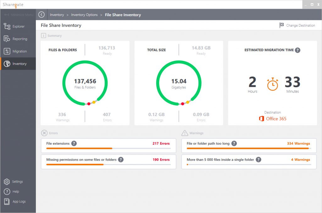 TechDogs-"ShareGate: Best User Experience"-"Screenshot Of ShareGate UI Dashboard"