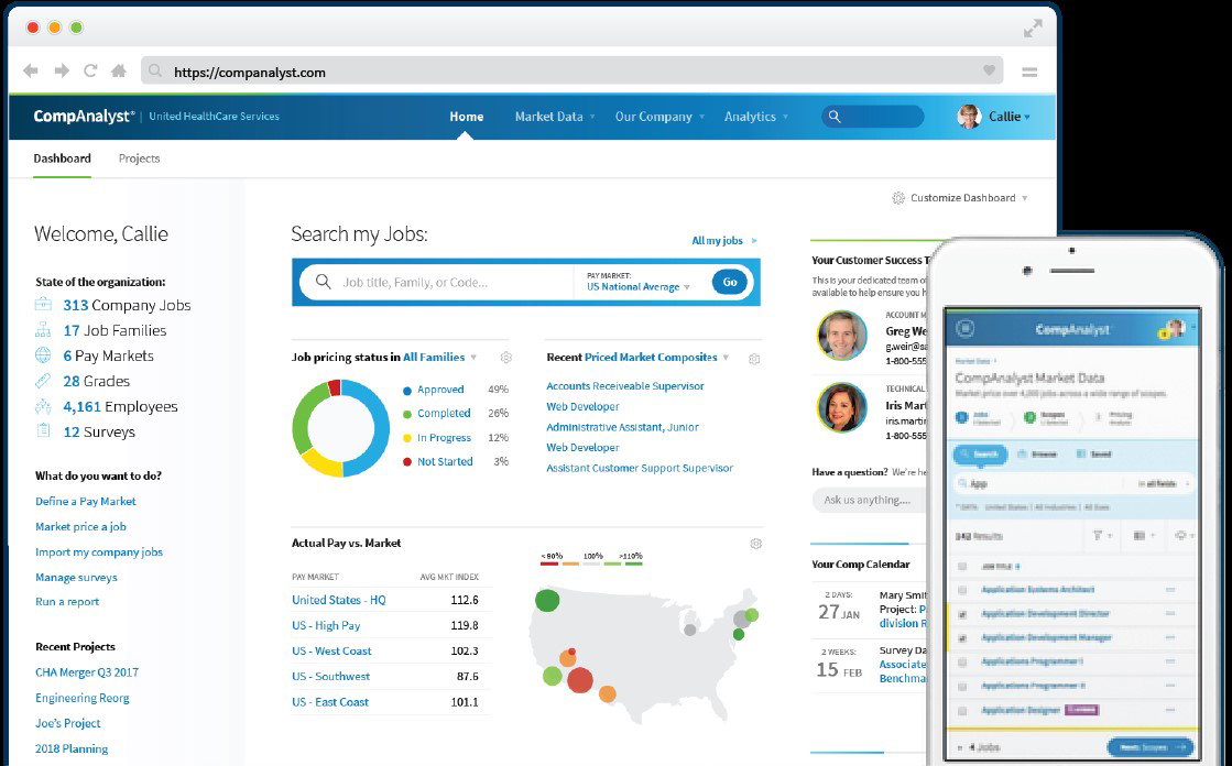 TechDogs-"Salary.com: Best For Enterprise"-"An Image Depicting The Web And Mobile Interface Of Salary.com's Companalyst Platform"