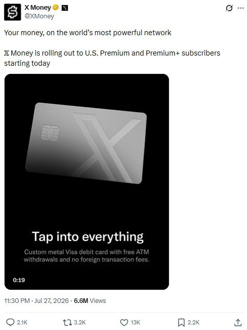 TechDogs-"X Money Launch Details: Who Can Use It?"-"An Image Showing XMoney Post On X"