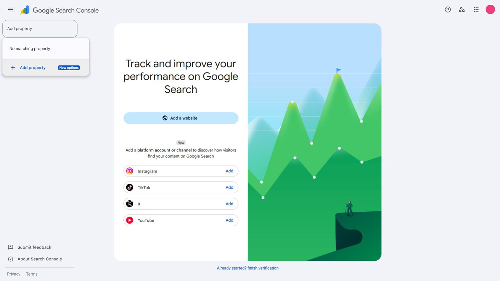 TechDogs-"Which Social Media Platforms Are Supported By Google Search Console Platform Properties?"-"An Image Of Google Search Console Showing The New Properties To Track"