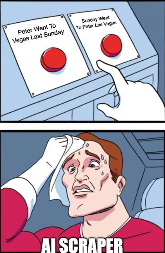 TechDogs-"How Does ShieldFont Disrupt AI Scrapers?"-"Meme Showing An AI Scraper Getting Confused Due To ShieldFont"