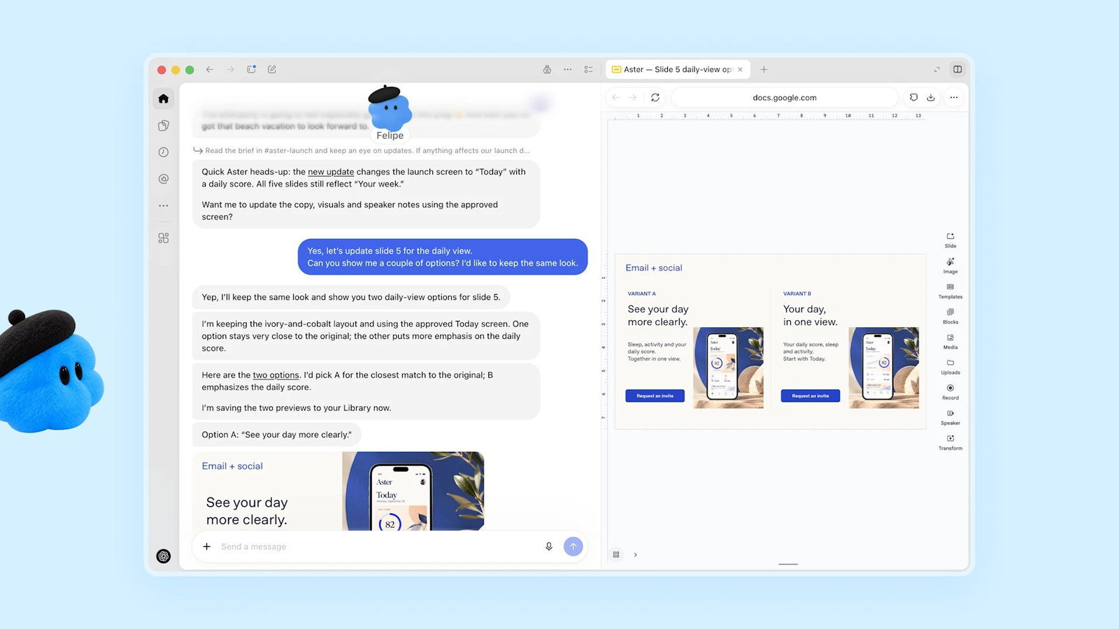 TechDogs-"What Are OpenAI Dots?"-"ChatGPT Beside A Presentation Editor Showing Two Slide Options"