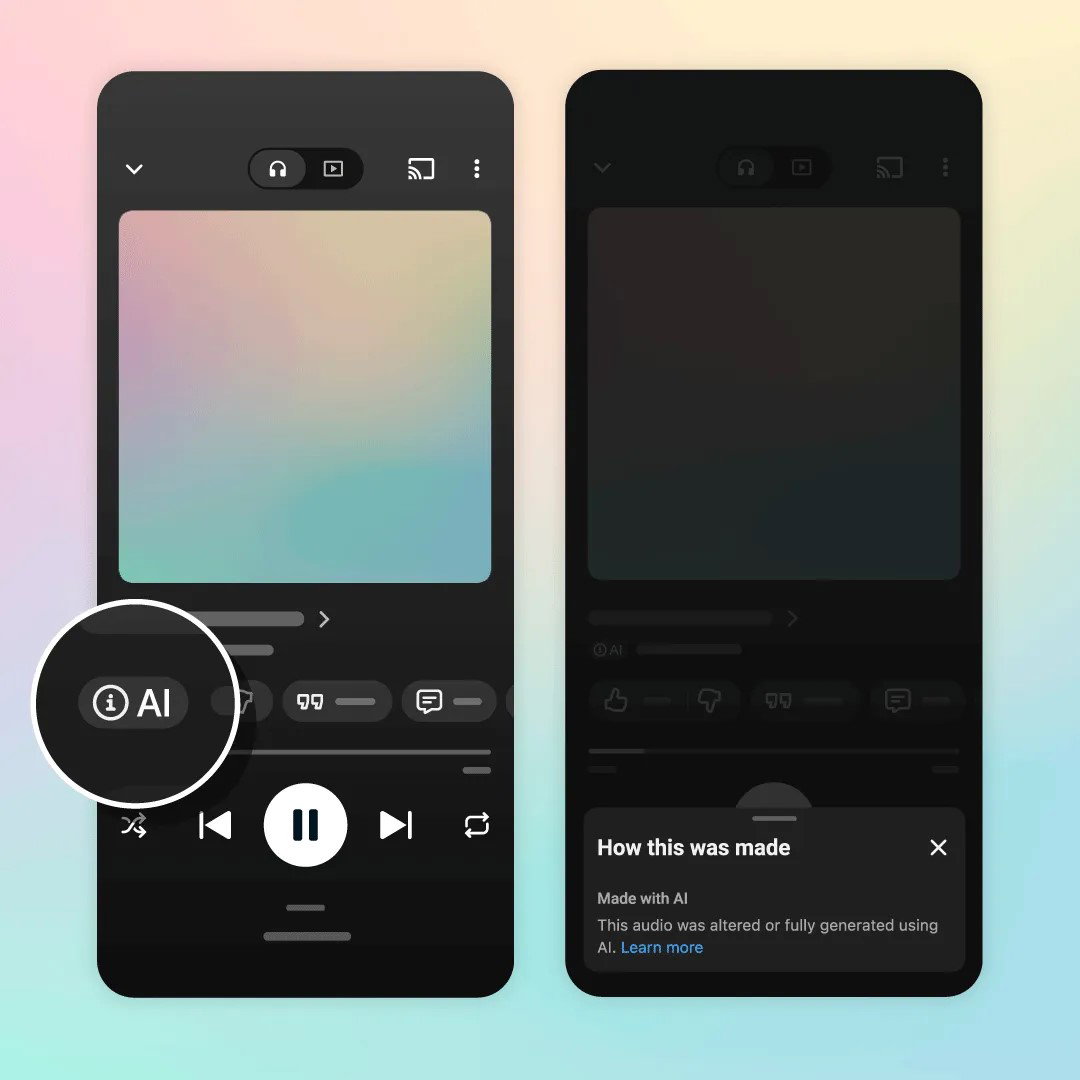 TechDogs-"What Do Fully Gen AI, Partly Gen AI, And No Gen AI Mean?"-"An Image Of YouTube's New AI Music Labels"