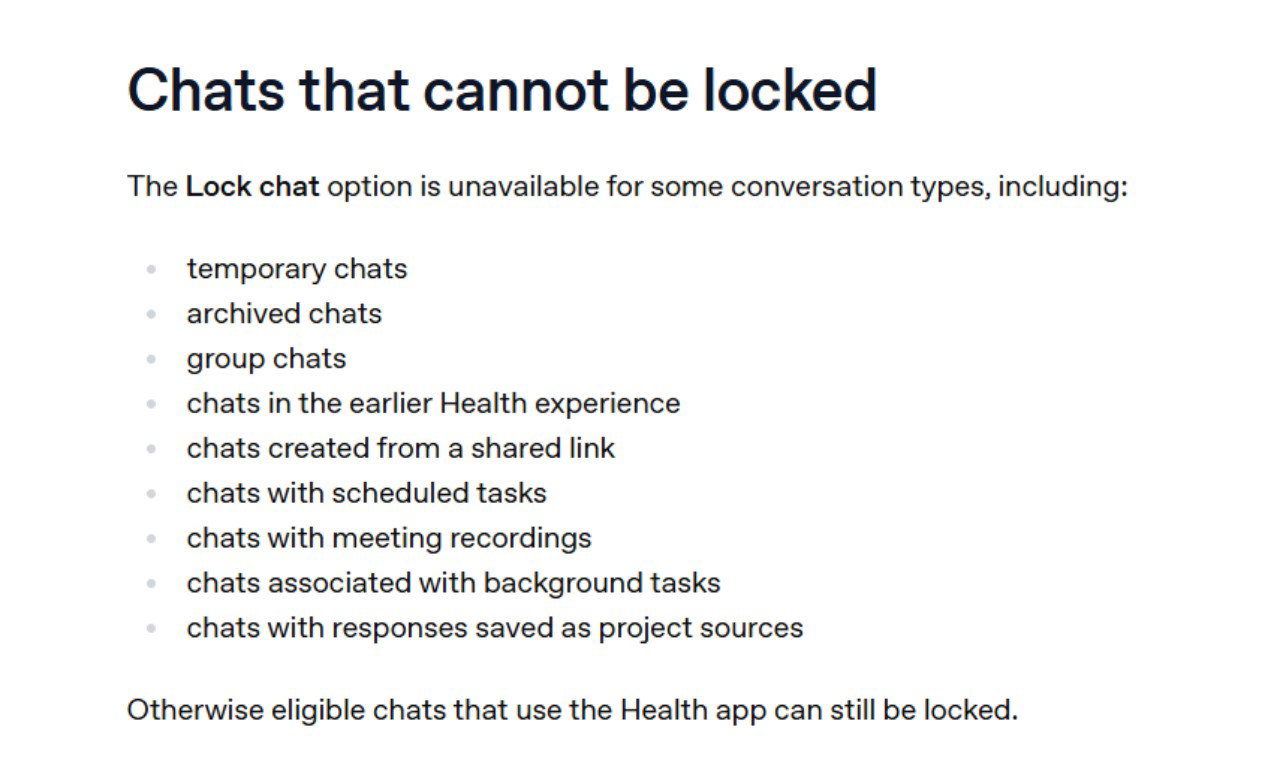 TechDogs-"How To Lock ChatGPT Chats And Set Up A PIN"-"An Image Showing Which Chats Can't Be Locked On ChatGPT"