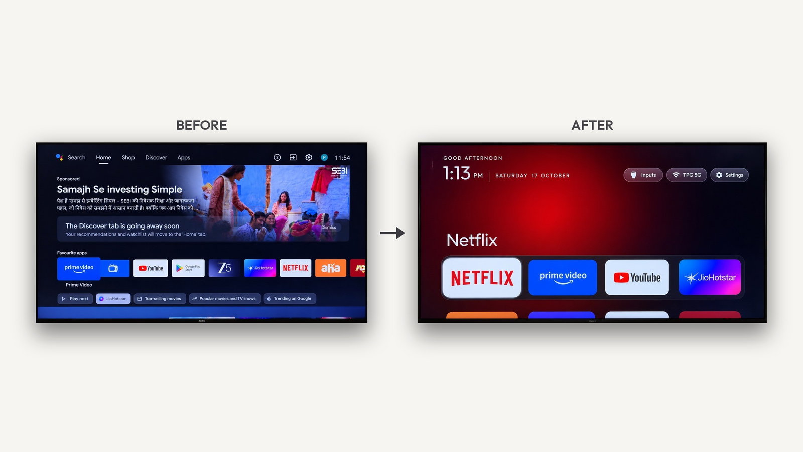 TechDogs-"How Are People Using AI To Remove Smart TV Ads?"-"An Image Showing How Gathin Used AI To Remove Xiaomi Smart TV Ads And Redesign The UI"
