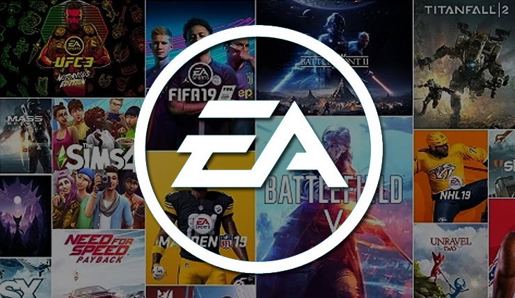 TechDogs-"An Image With EA's Logo With Some Of Its Video Game Titles In The Background" TechDogs-"An Image With EA's Logo With Some Of Its Video Game Titles In The Background"