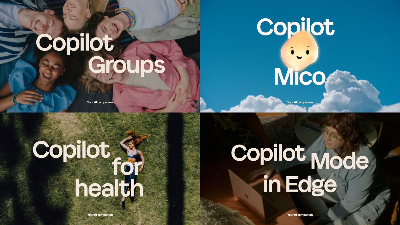 TechDogs-"A Collage Of The New Features In Microsoft's Copilot Fall Release (Groups, Mico, Health, Edge)"