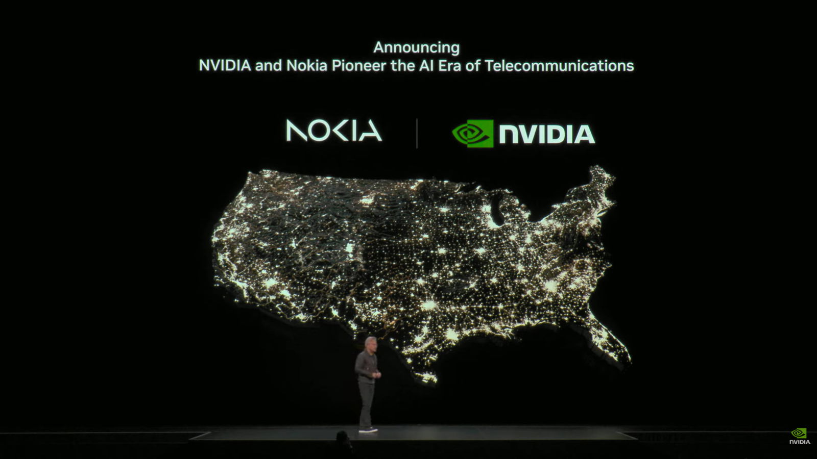 TechDogs-"An Image Of NVDIA Founder And CEO Jensen Huang At NVIDIA GTC 2025 Announcing The Partnership With Nokia"