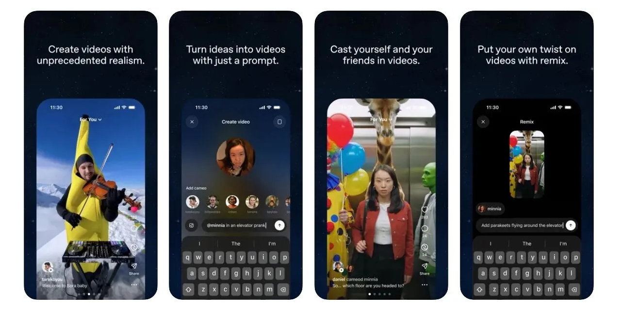 TechDogs-"OpenAI Sora App Screenshots Showing Video Creation Prompts Cameos And Remix Features"
