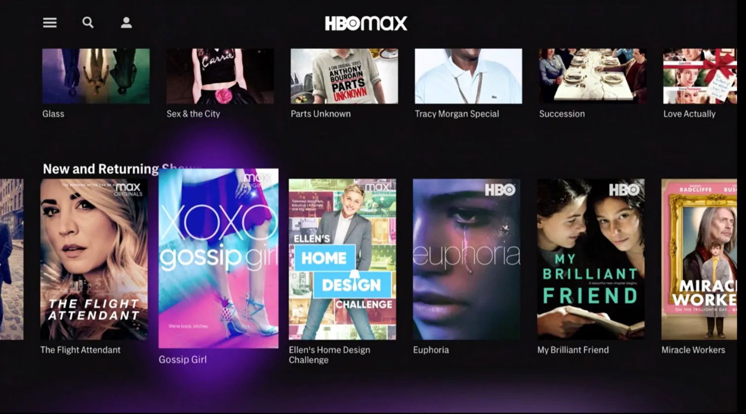 TechDogs-"HBO Max"-"HBO Max Interface Showing Gossip Girl Euphoria And The Flight Attendant."