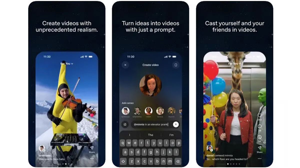 TechDogs-"What’s New With Sora 2?"-"Sora App Screenshots Showing AI Video Creation And Cameo Prompts"