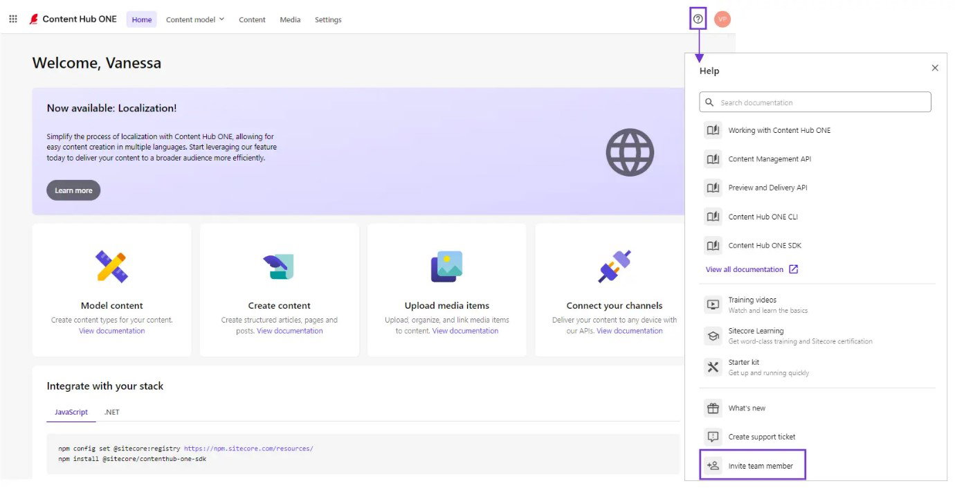 TechDogs-"Sitecore Content Hub: Best For Enterprise"-"Sitecore Content Hub ONE Interface Showing Content Creation, Media Upload, And Integration Setup Options"