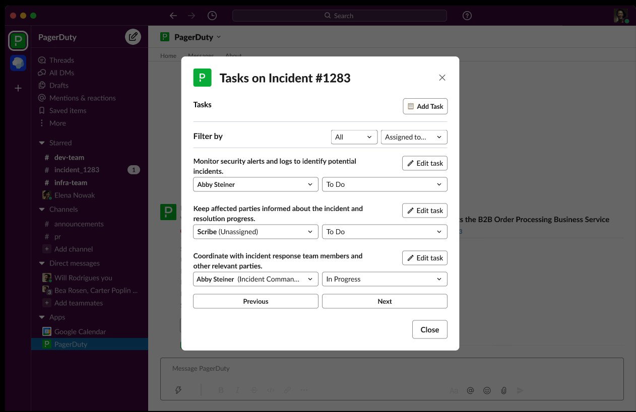 TechDogs-"PagerDuty: Best Overall"-"A Screenshot Of The Incident Tasks Tab On The PagerDuty Platform"