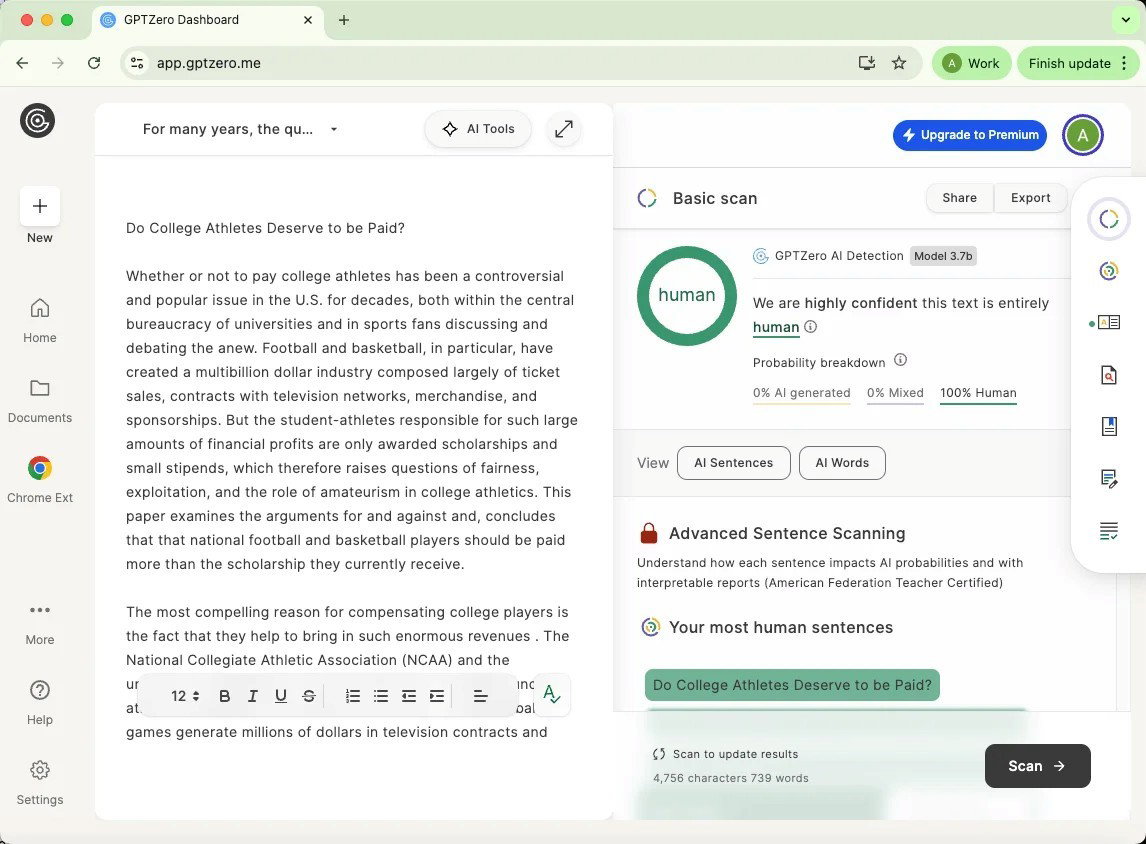 TechDogs-"Tool 2: GPTZero"-"An Image Showing GPTZero AI Detector Dashboard"