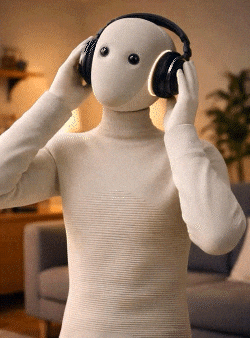 TechDogs-"What Problems Could AI Create For Spotify"-"A Gif Showing A Robot Wearing Headphones"