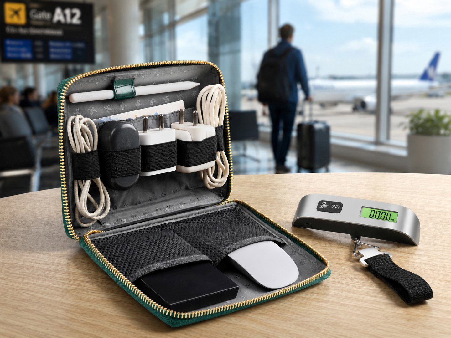 TechDogs-"A Stacked Tech Kit"-"An Image OF A Tech Kit Bag And A Digital Luggage Scale"