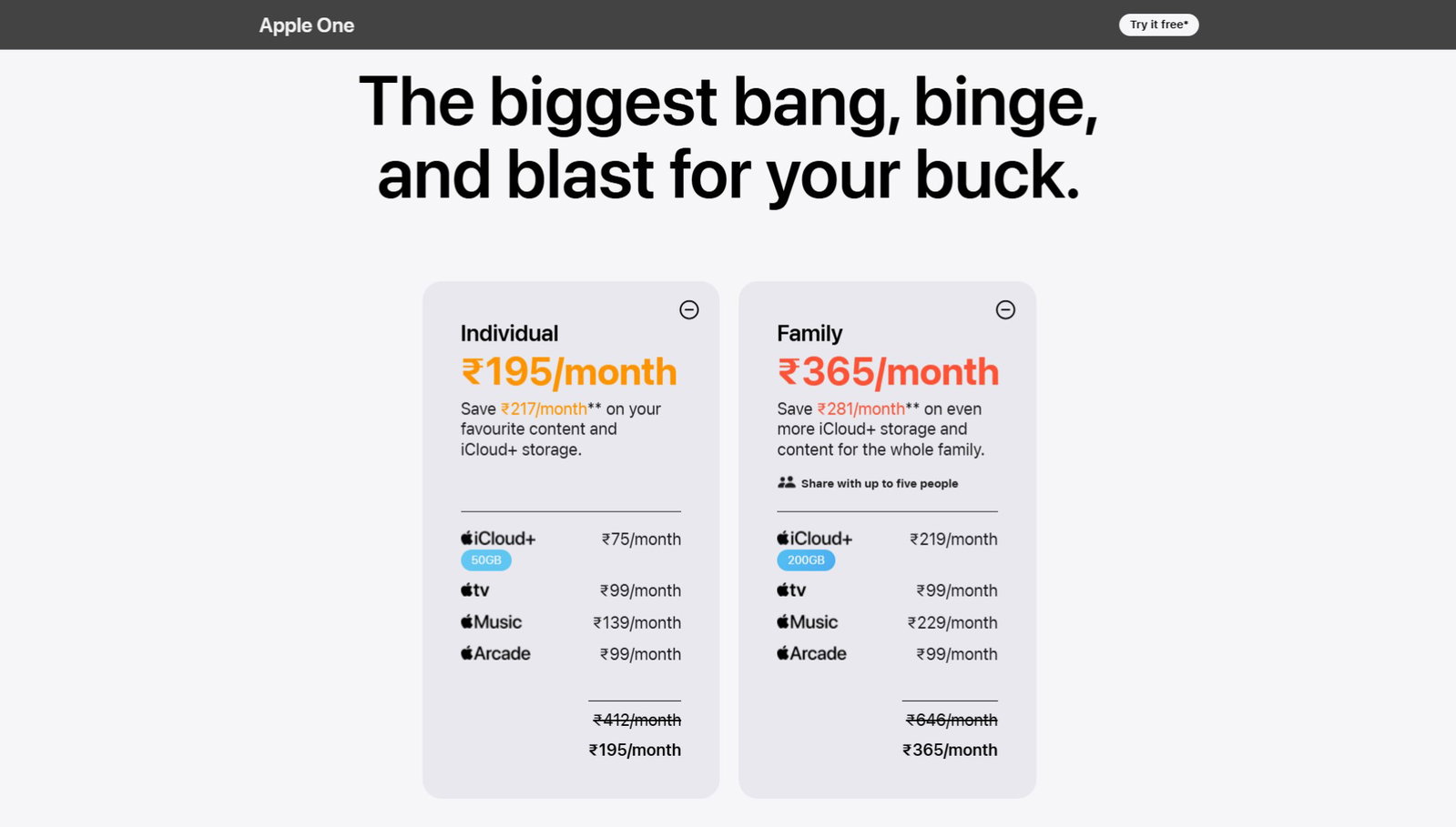 TechDogs-"What Does Apple Officially Show?"-"An Image Showing Apple One's Official Page Pricing, Features, And Price Breakdown"