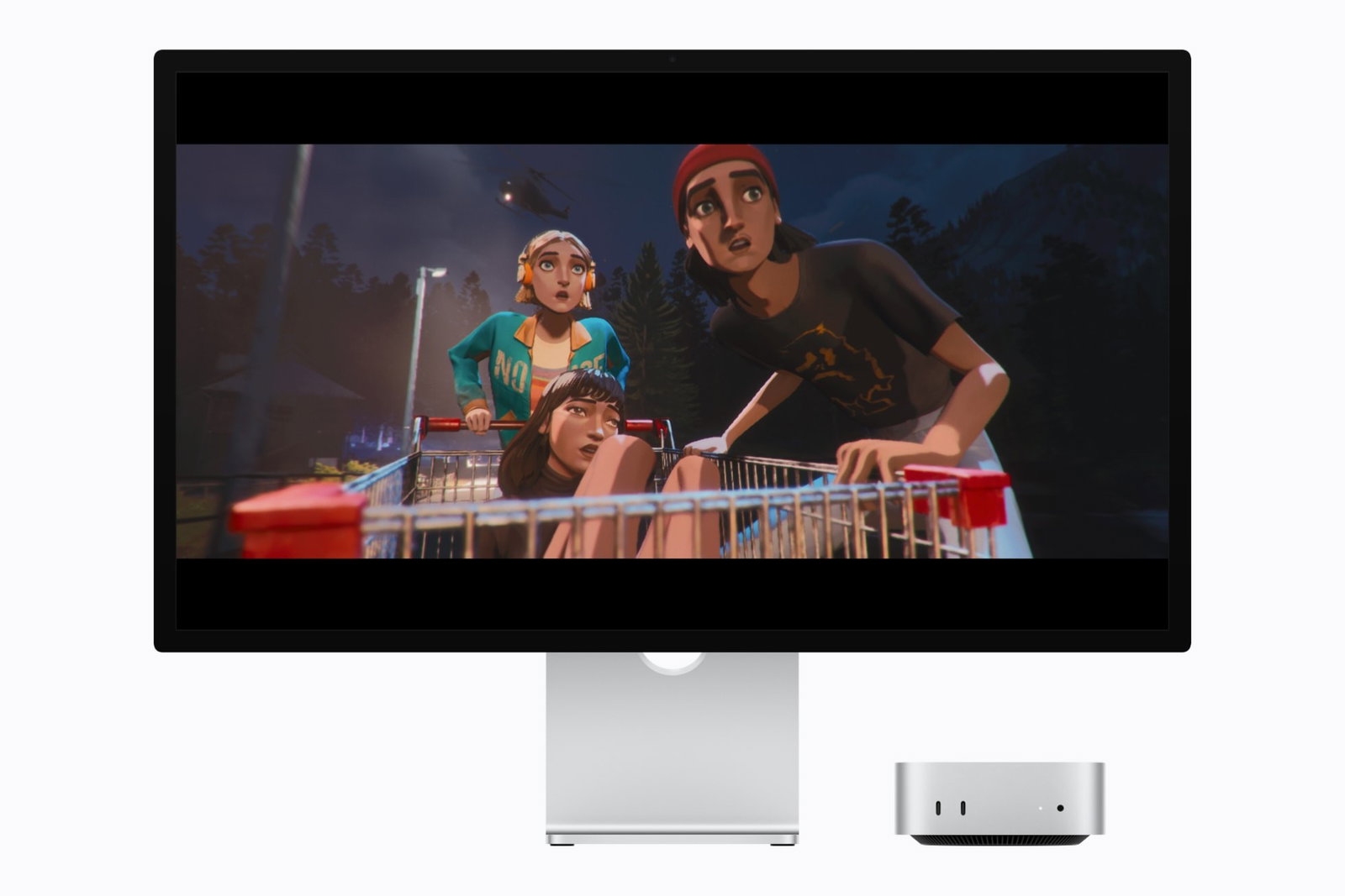 TechDogs-"Apple M6 Vs M5 Comparison: Key Specs Side By Side"-"A Photo Showing Apple Mac Mini Connected To A Studio Display Playing An Animated Video"