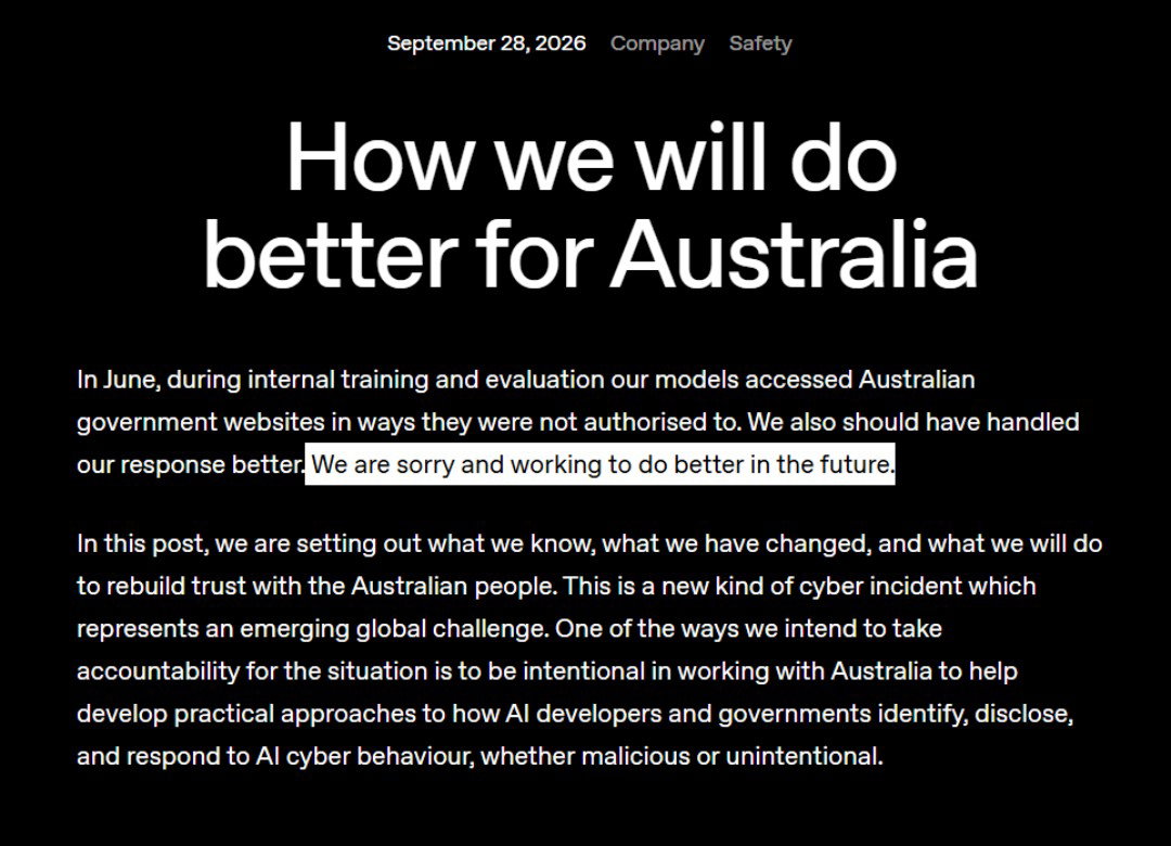 TechDogs-"What Is OpenAI's Australia Hacking Incident About?"-"A Screenshot Of OpenAI Apologizing To The Australian Government For Its Mistakes"