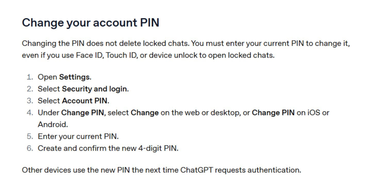 TechDogs-"Locked Chats Vs. Temporary Chats In ChatGPT: What's The Difference?"-"An Image Showing How Users Can Change Their Account Pin Before Locking Chats On ChatGPT"