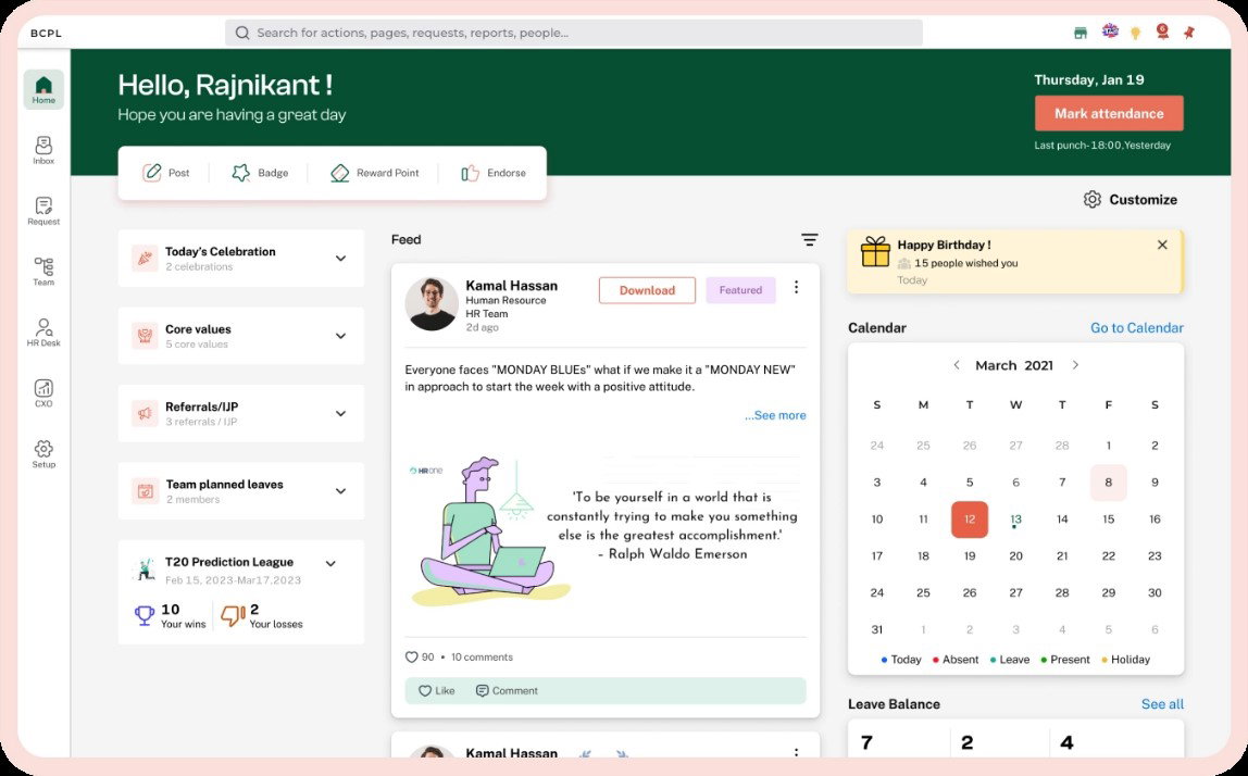 TechDogs-"HROne"-"Screenshot Of HROne Dashboard"