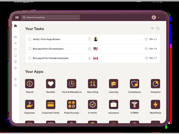 TechDogs-"Rippling: Best For Integration"-"Rippling Unified Workforce Dashboard With Payroll Tasks, HR Apps, IT Management, Benefits, Compliance, And Automation Tools In One View"