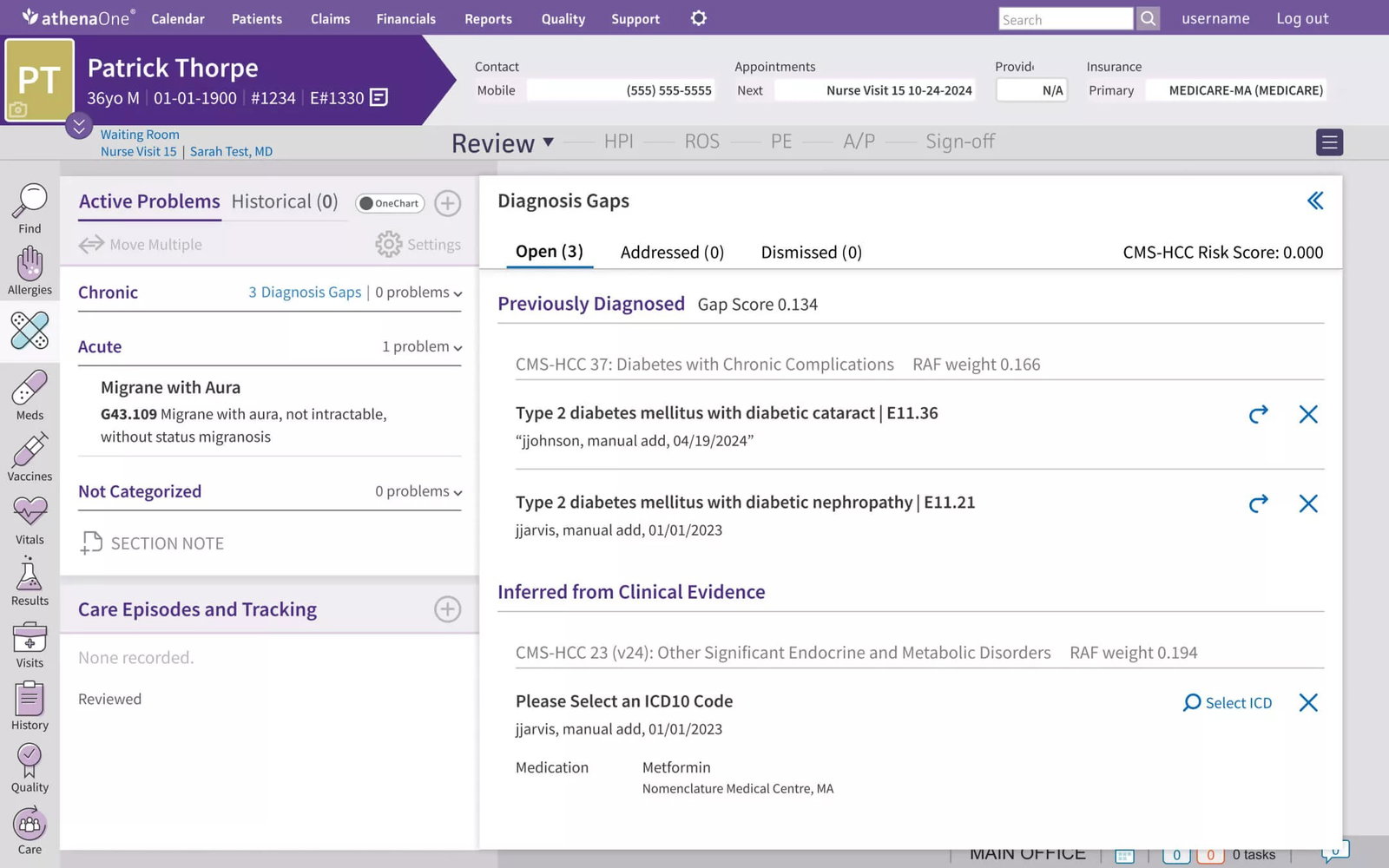 TechDogs-"athenaOne By athenahealth: Best Overall"-"A Screenshot Of The Active Problems Page On The athenaOne Platform"