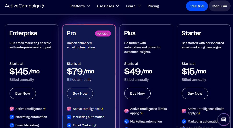 TechDogs-"ActiveCampaign Pricing"-"An Image Of Pricing Of ActiveCampaign"