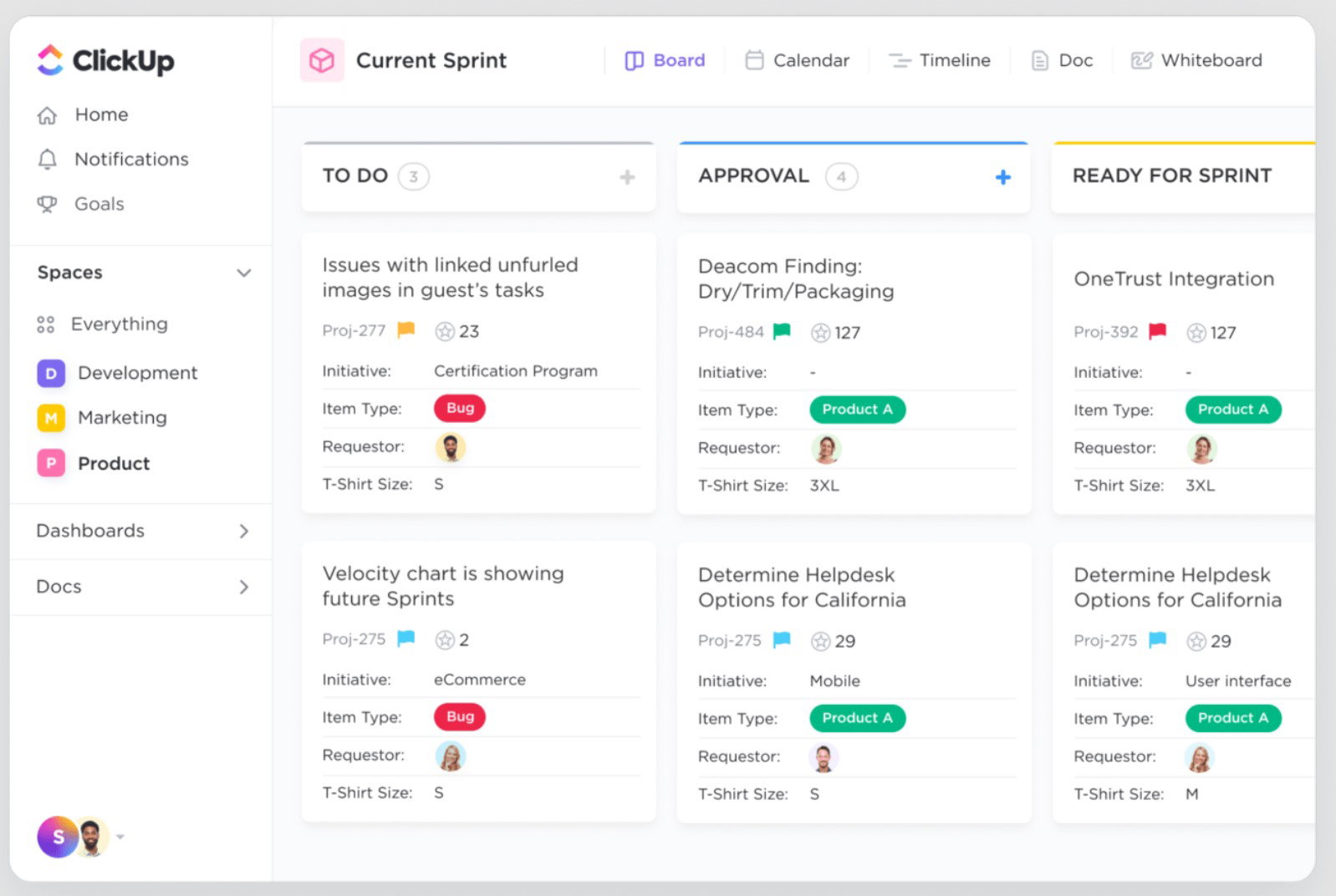 TechDogs-"ClickUp: Best For Customization"-"A Screenshot Of The Issue Tracking Board On The ClickUp Platform"