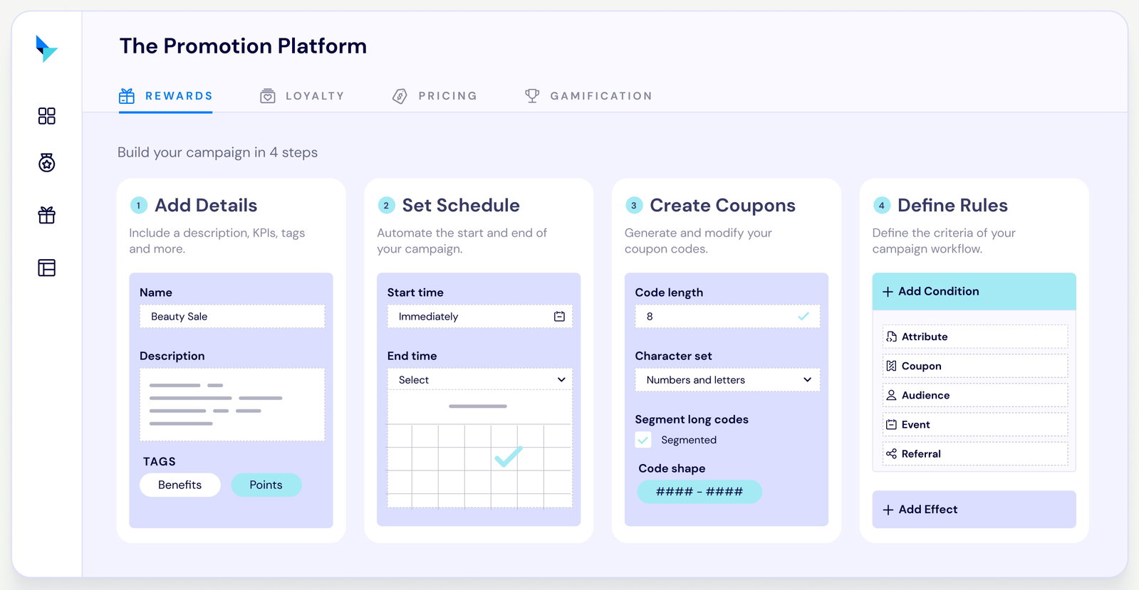 TechDogs-"Talon.One: Best For Enterprise"-"A Screenshot Of The Promotion Platform Page On The Rewards Tab Of The Talon.One Platform"