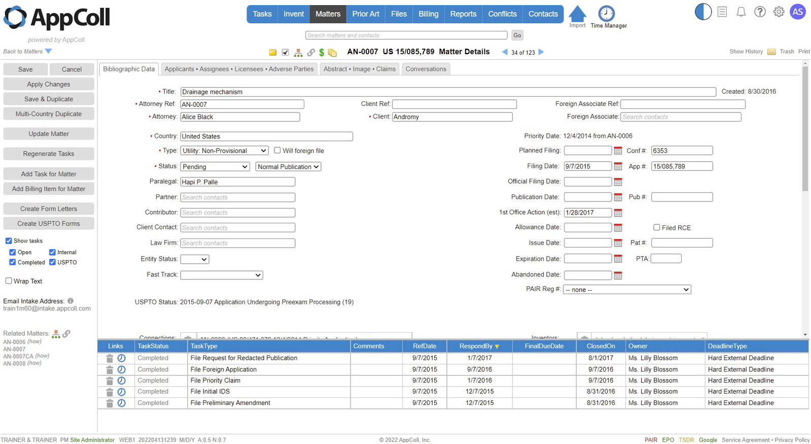 TechDogs-"AppColl: Best User Experience (UX)"-"A Screenshot Of The Bibliographic Data Page On The Matters Tab Of The AppColl Platform"