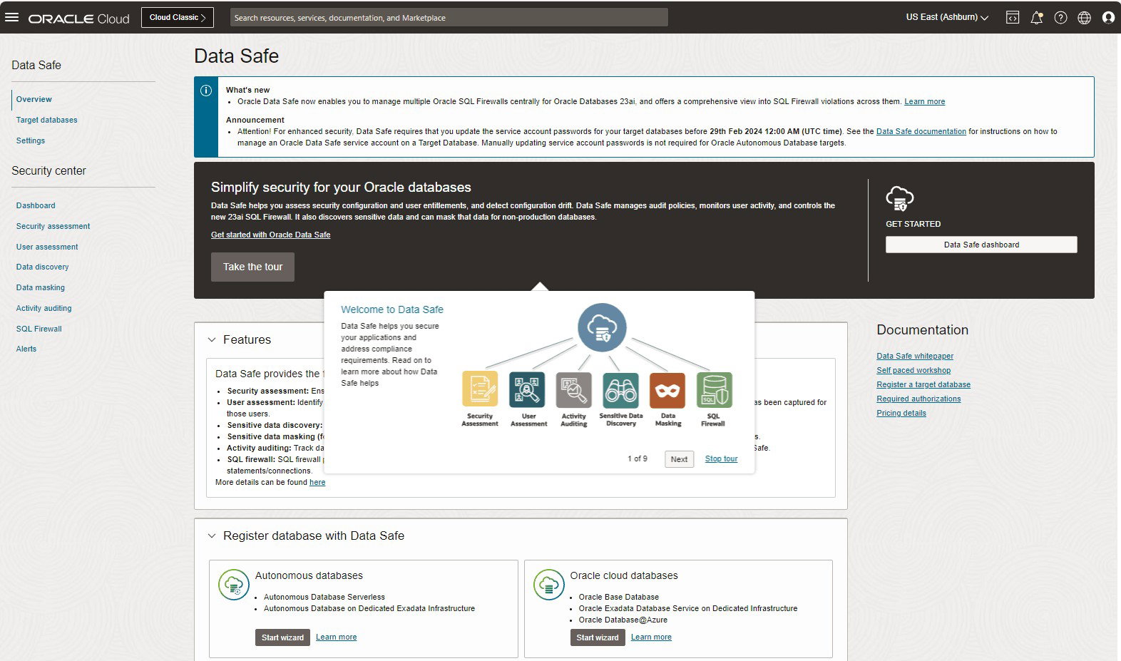 TechDogs-"Oracle Data Safe: Best for Enterprise"-"Screenshot Of Oracle Data Safe Dashboard"