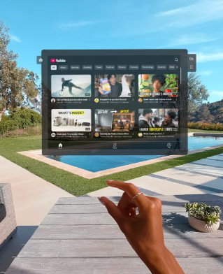 TechDogs-"Snap SPECS Can Stream, Play, And Share Entertainment"-"Image Showing Virtual YouTube Streaming With SPECS AR Glasses"
