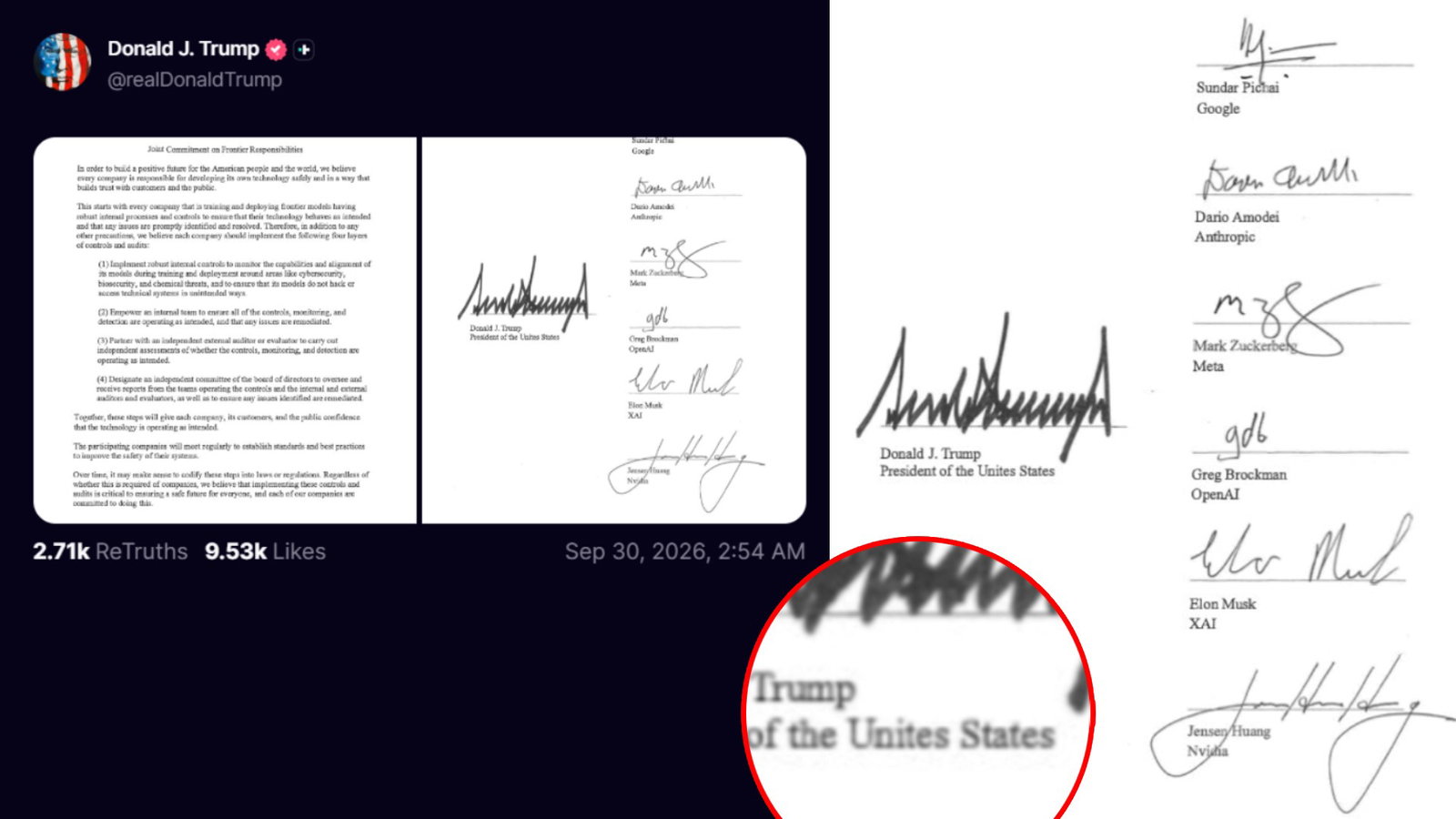 TechDogs-"What Else Did Trump Announce?"-"An Image Of The Typo On The Executive Order Titled "Inaugurating The Era Of Super Intelligence" As Posted From Donald Trump's Truth Social Account"