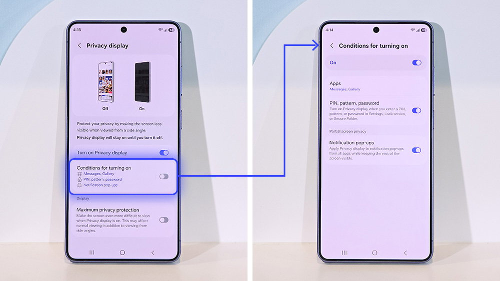 TechDogs-"An Image Showing The Settings For Privacy Display Revealed At Samsung Galaxy Unpacked 2026"
