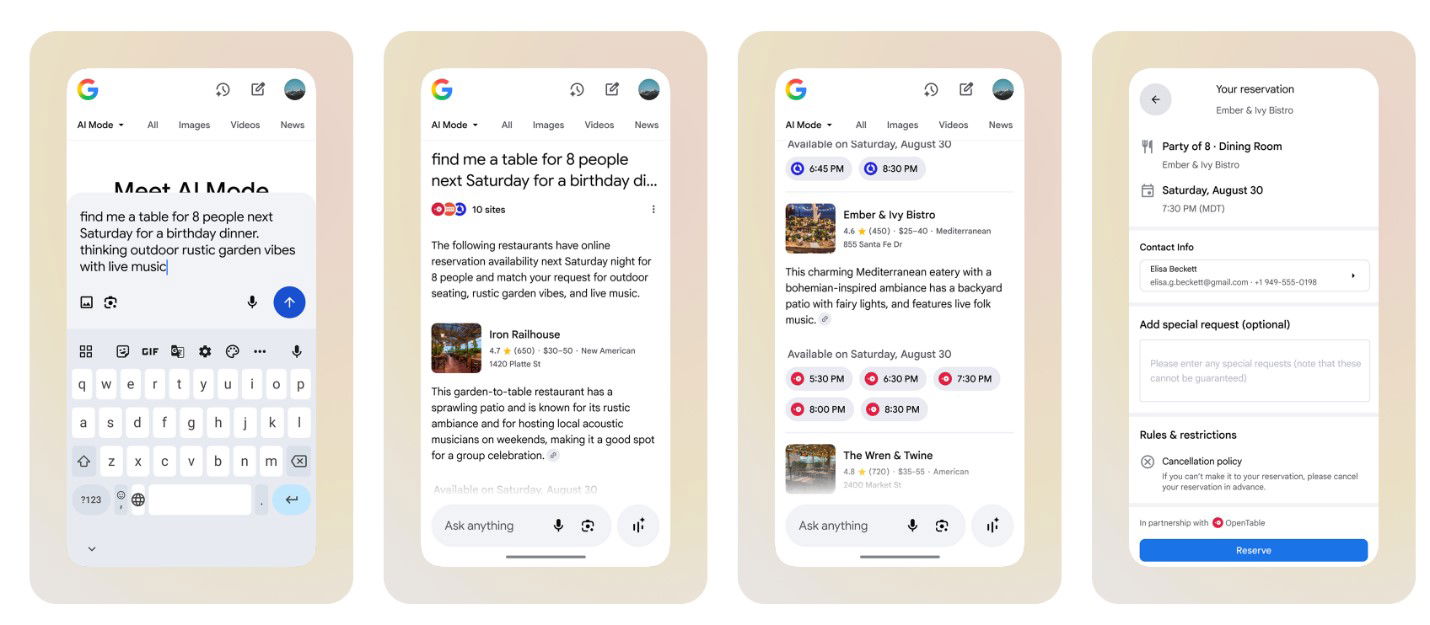 TechDogs-"An Image Showing Google’s AI Mode UI That Helps Book Event Tickets And Beauty Appointments"
