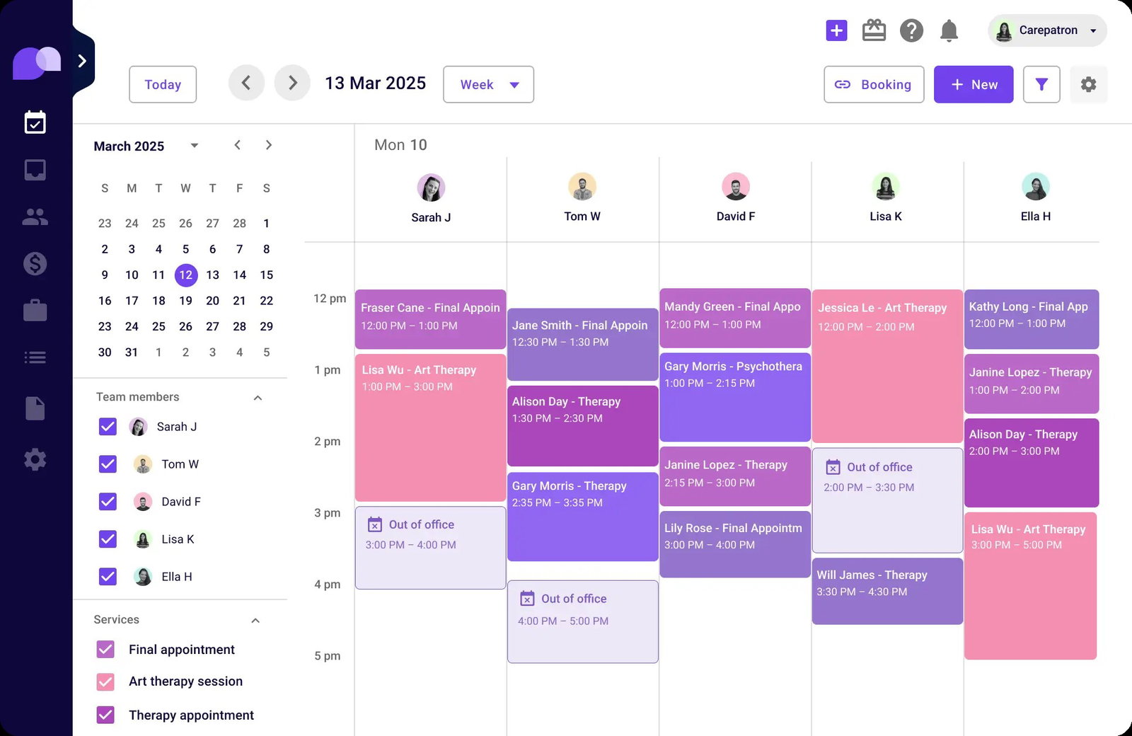 TechDogs-"CarePatron: Best For Small Business"-"A Screenshot Of The Calendar And Scheduling Page On The CarePatron Platform"