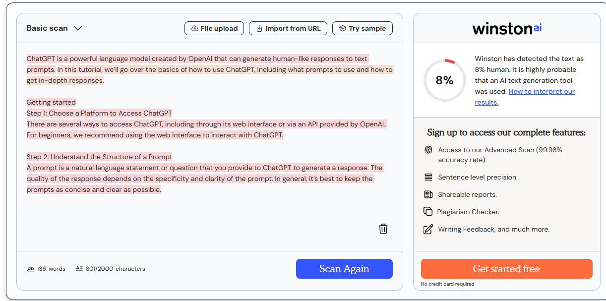 TechDogs-"Tool 4: Winston AI"-"An Image Showing Winston AI AI Detector Dashboard"