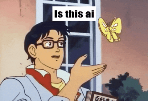 TechDogs-"Where AI Still Gets Fake Reviews Wrong?"-"A Gif Of A Person Pointing At A Butterfly And asking, Is this AI?"