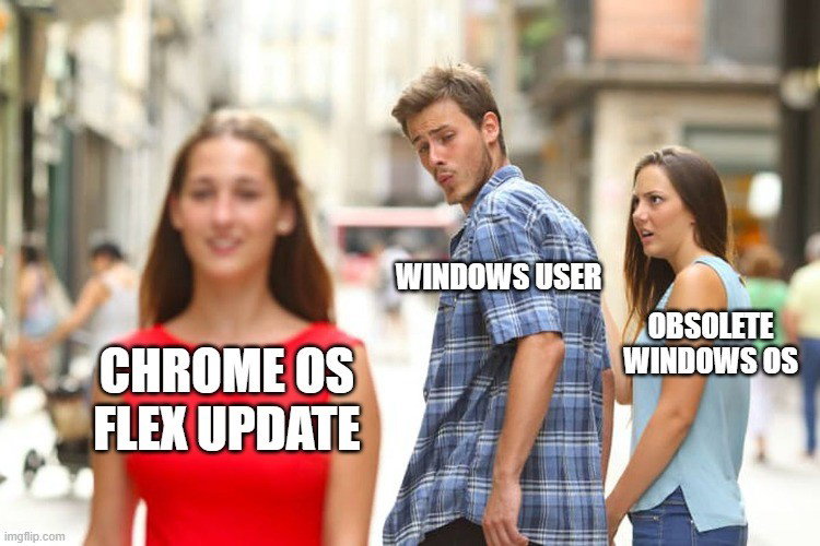 TechDogs-"Should You Turn Your Old Windows PC Into A Chromebook With ChromeOS Flex?"-"Meme Showing User's Rising Interest In ChromeOS Flex Update"