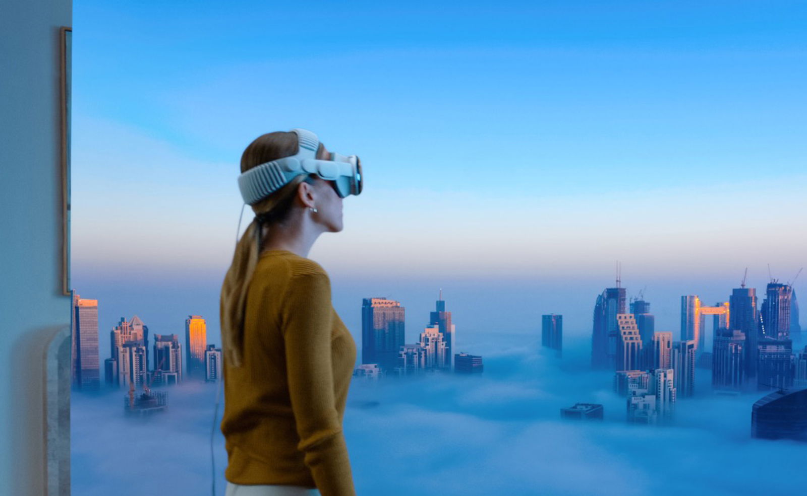 TechDogs-"An Image Of A Person Using The Apple Vision Pro With The Dual Knit Band"